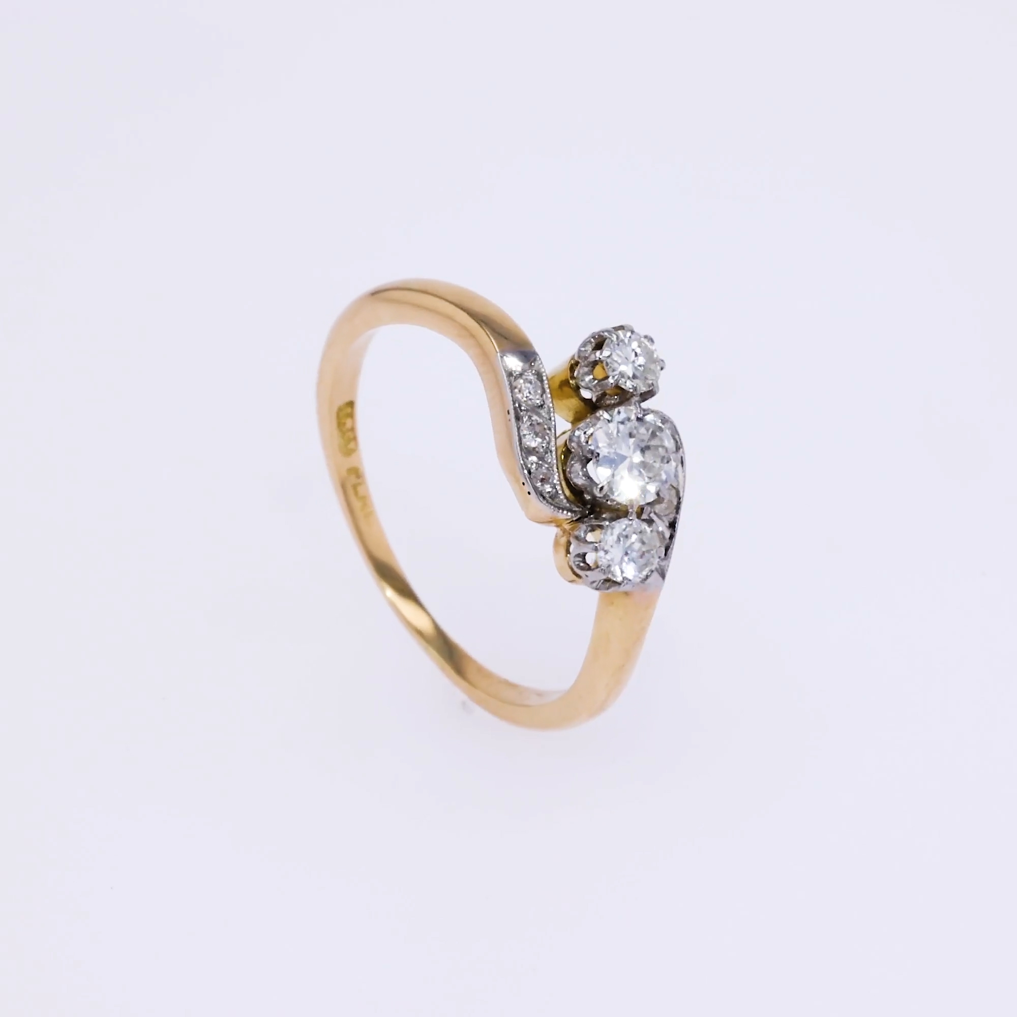 Edwardian Inspired 0.26ct Diamond Three Stone Diagonal Ring in 18ct ...