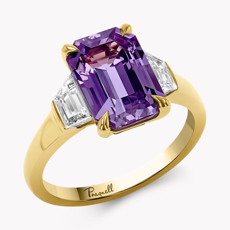 Masterpiece 4.52ct Sri Lankan Violet Sapphire and Diamond Three Stone Ring Octagon Cut, Claw Set_1