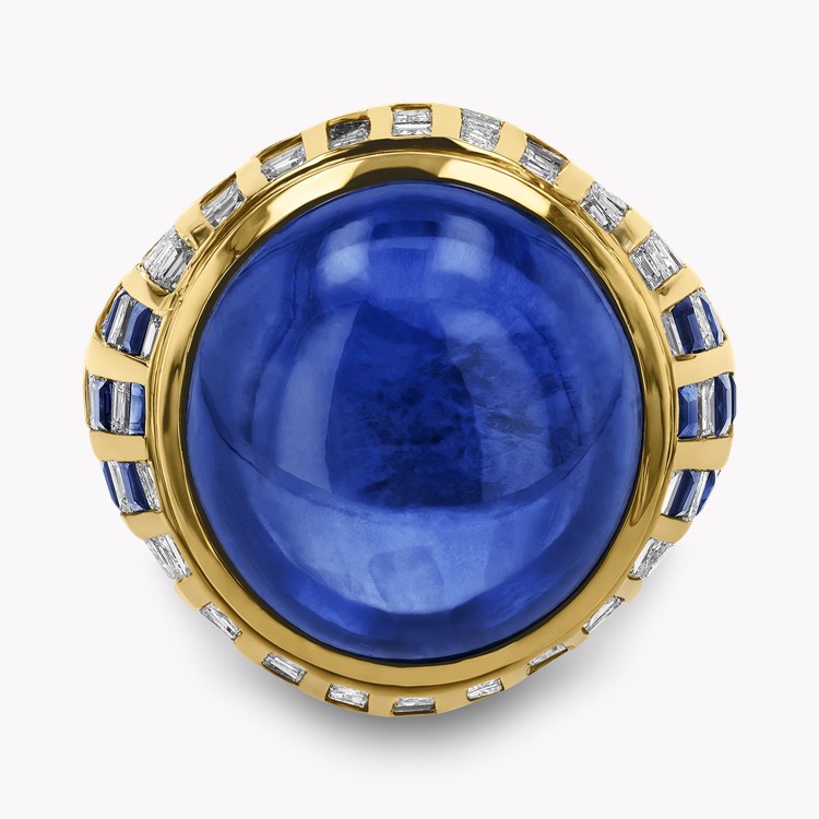 Sri Lankan Sapphire and Diamond Bombe Ring Cabochon Cut, Rubover Set_2