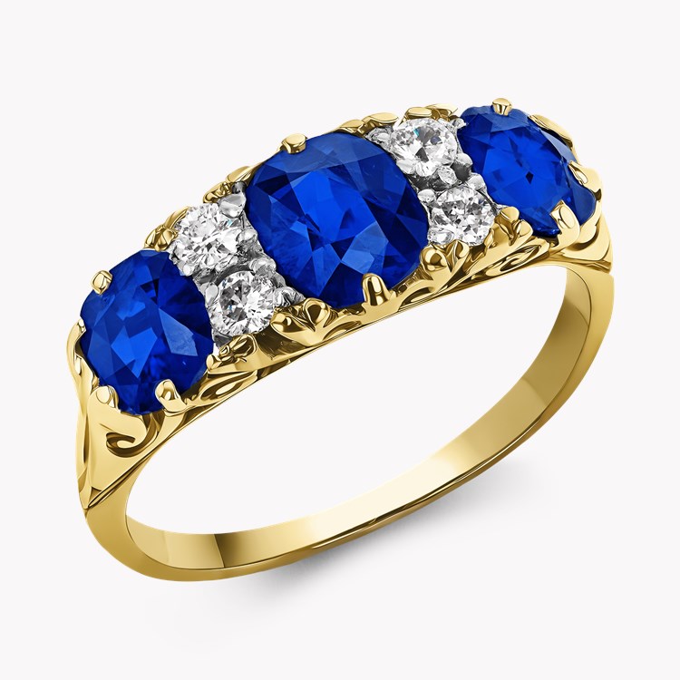 Victorian Sapphire & Diamond Seven Stone Ring 2.43cts in 18ct Yellow ...