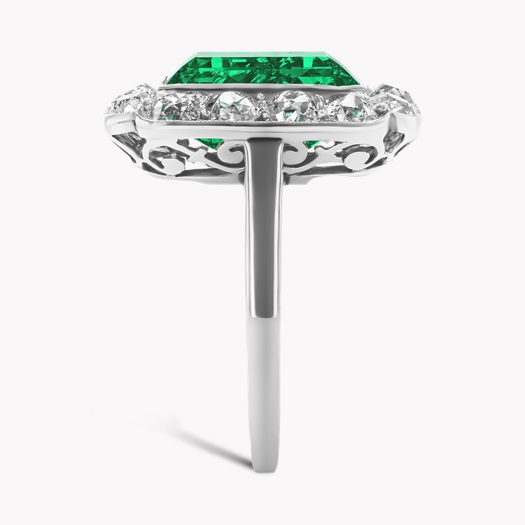 Art Deco 3.41ct Emerald and Diamond Cluster Ring Emerald Cut, Rubover Set_4