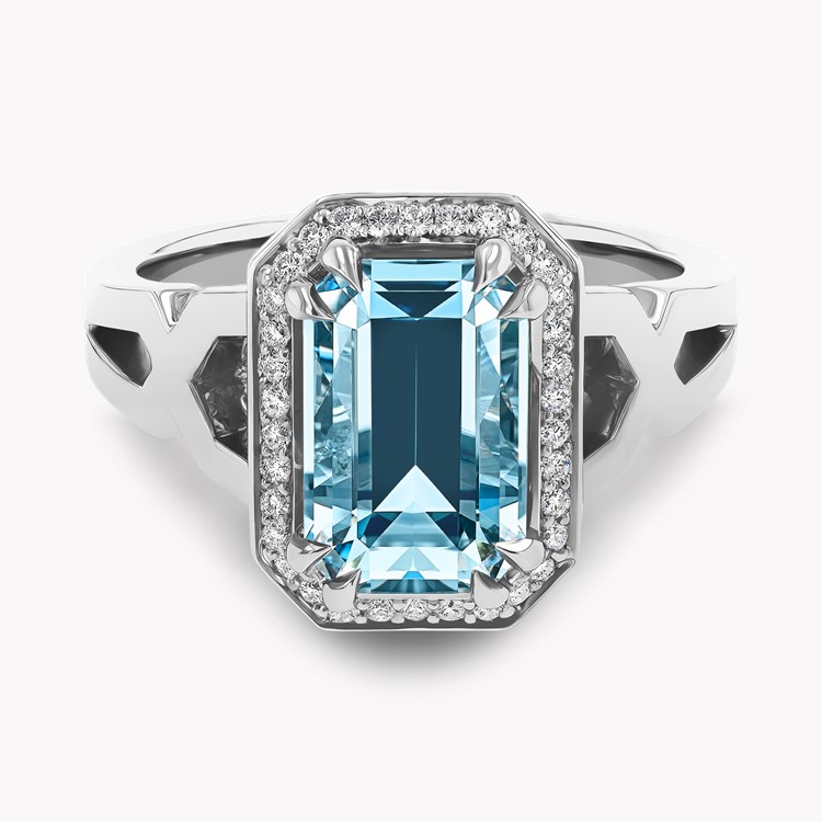 Lukusuzi 2.66ct Aquamarine and Diamond Cluster Ring Emerald Cut, Claw Set_2