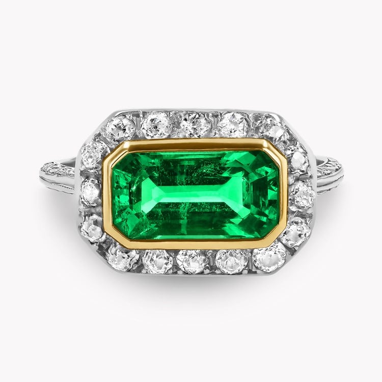 Edwardian 1.90ct Colombian Emerald and Diamond Cluster Ring Octagon Cut, Rubover Set_2