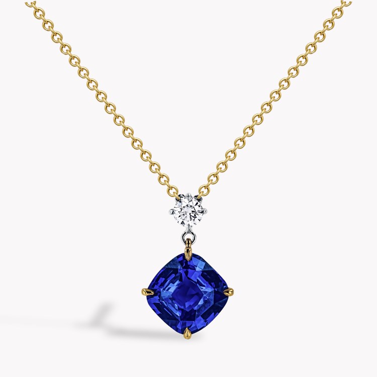 Madagascan 3.20ct Sapphire and Diamond Drop Pendant Cushion modern cut, Claw set_1