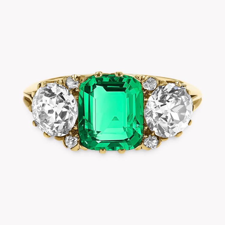 Victorian 2.00ct Emerald and Diamond Three Stone Ring Octagonal & Old European Cut, Claw Set_2