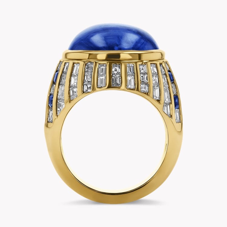 Sri Lankan Sapphire and Diamond Bombe Ring Cabochon Cut, Rubover Set_3