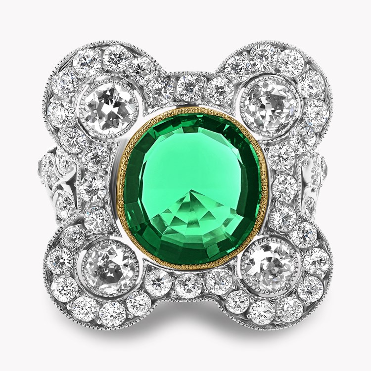 Edwardian 2.91ct Emerald and Diamond Dress Ring Oval Cut, Millegrain Set_2