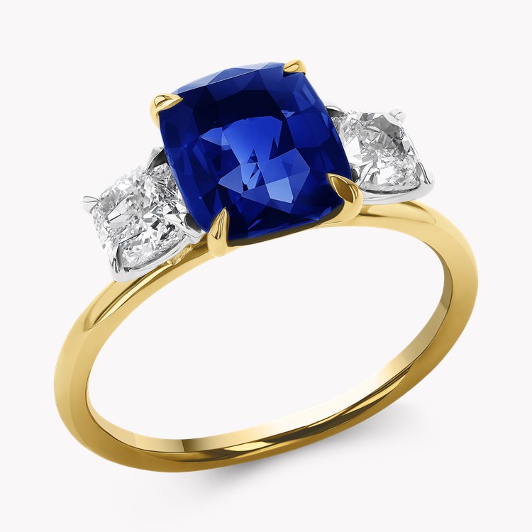 Madagascan 3.06ct Sapphire and Diamond Three Stone Ring Cushion Modern Cut, Rubover Set_1