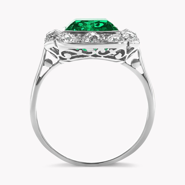 Art Deco 3.41ct Emerald and Diamond Cluster Ring Emerald Cut, Rubover Set_3