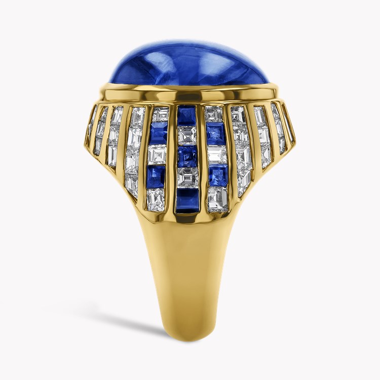 Sri Lankan Sapphire and Diamond Bombe Ring Cabochon Cut, Rubover Set_4