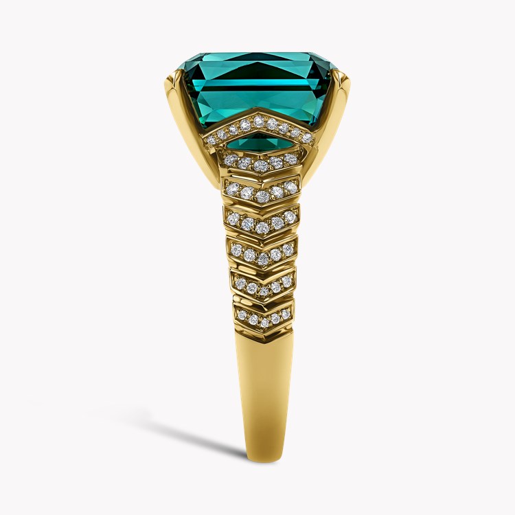 Masterpiece 7.32ct Namibian Indicolite Tourmaline and Diamond Solitaire Ring Emerald Cut, Claw Set_4