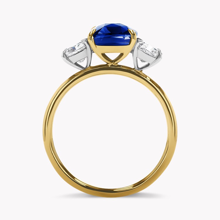 Madagascan 3.06ct Sapphire and Diamond Three Stone Ring Cushion Modern Cut, Rubover Set_3