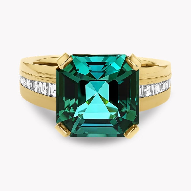 Masterpiece 6.03ct Namibian Lagoon Tourmaline and Diamond  Ring Octagon Cut, Claw Set_2