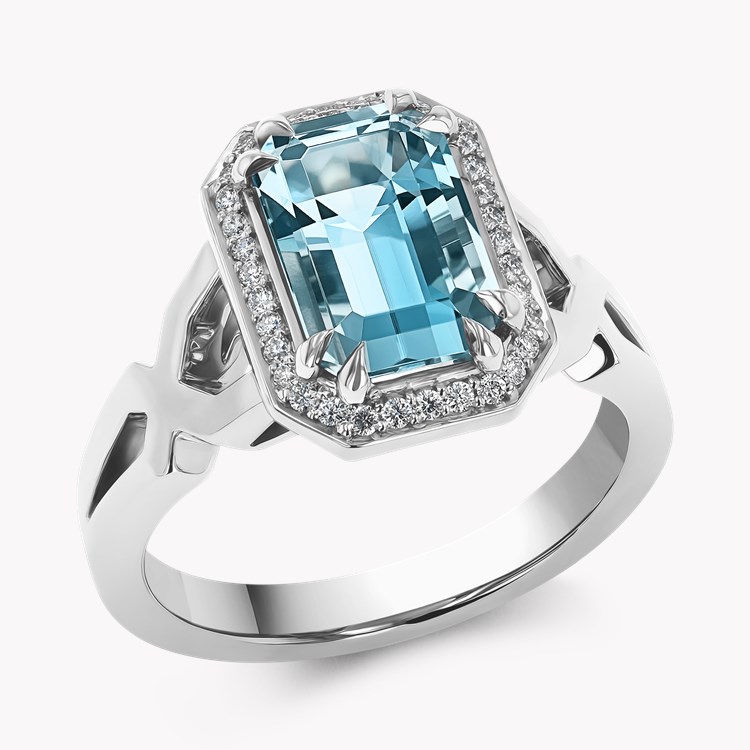 Lukusuzi 2.66ct Aquamarine and Diamond Cluster Ring Emerald Cut, Claw Set_1