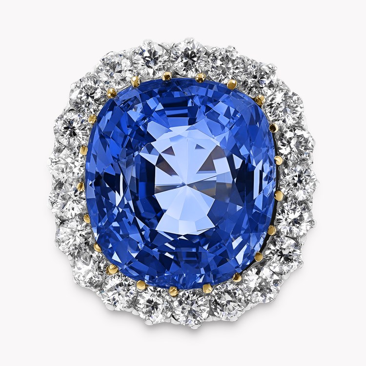 Sri Lankan 37.09ct Sapphire and Diamond Cluster Ring Cushion Antique Cut, Claw Set_2