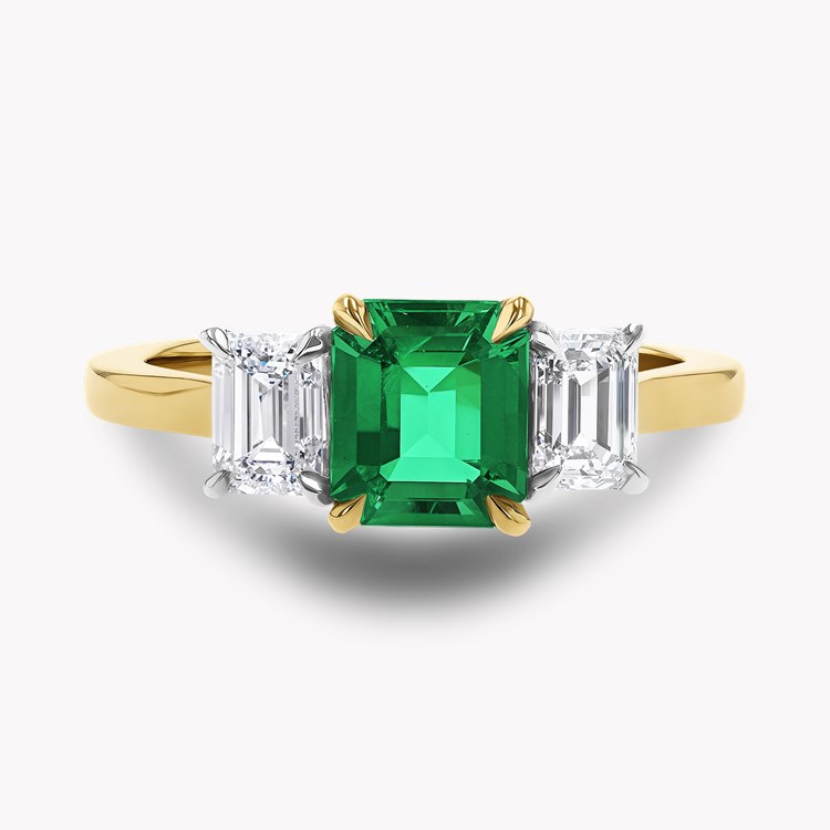 Octagon Cut 0.97ct Colombian Emerald and Diamond Three Stone Ring Octagon Cut, Claw Set_2