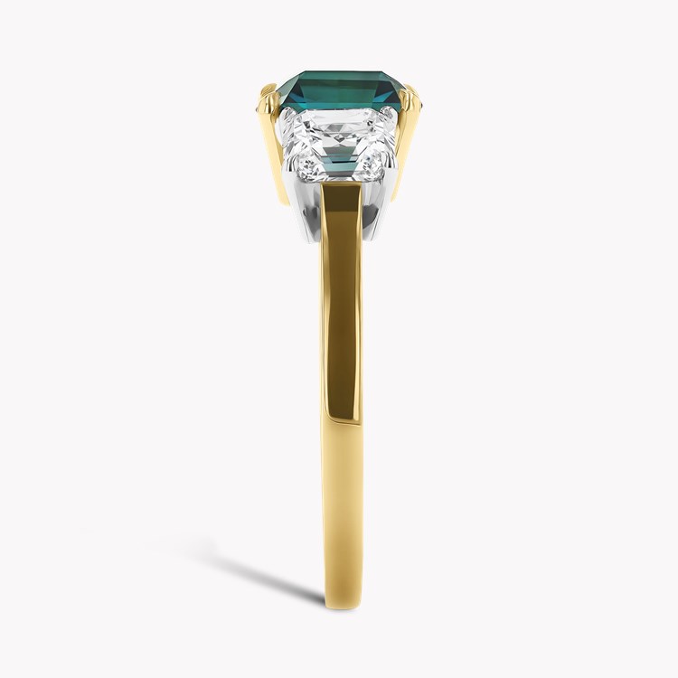 Emerald Cut 1.89ct Namibian Lagoon Tourmaline and Diamond Three Stone Ring Emerald Cut, Claw Set_4