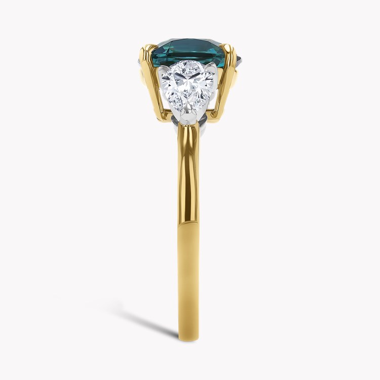 Cushion Cut 2.80ct Namibian Lagoon Tourmaline and Diamond Three Stone Ring Cushion modern cut, Claw set_4