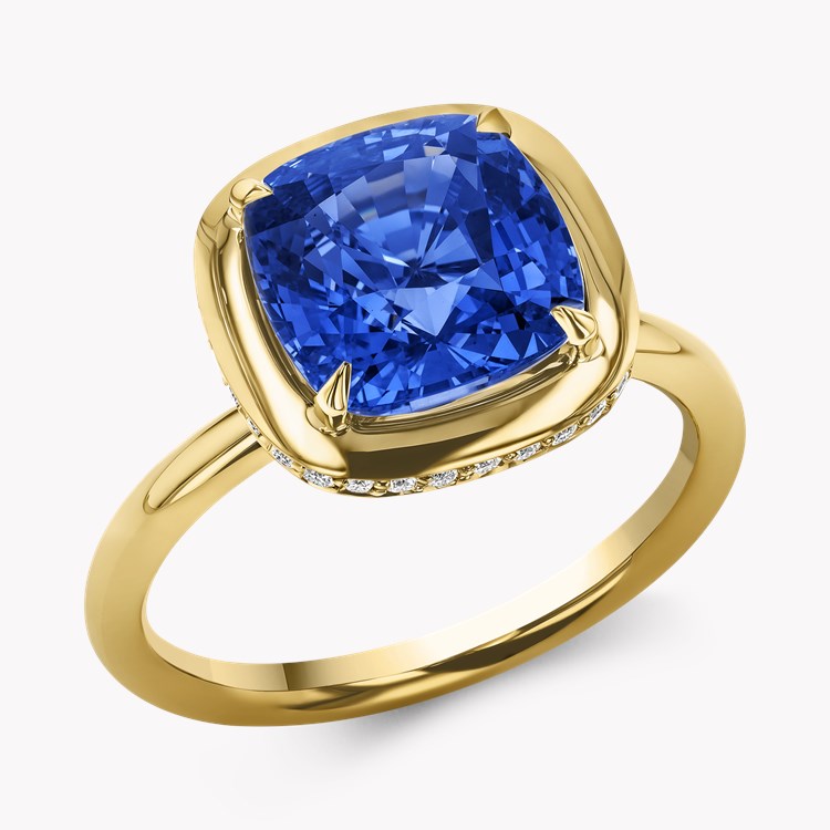 Skimming Stone 4.70ct Sapphire and Diamond Solitaire Ring Cushion Antique Cut, Claw Set_1