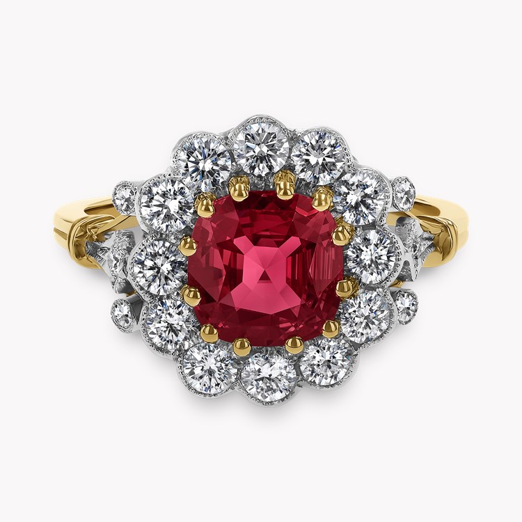 Edwardian Inspired Cushion Cut 1.17ct Ruby and Diamond Cluster Ring Cushion & Brilliant Cut, Claw Set_2