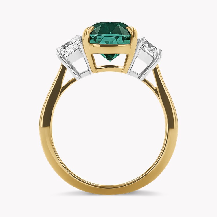 Cushion Cut 3.52ct Namibian Lagoon Tourmaline and Diamond Three Stone Ring Cushion modern cut, Claw set_3