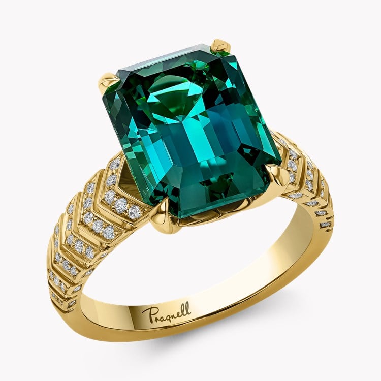 Masterpiece 7.32ct Namibian Indicolite Tourmaline and Diamond Solitaire Ring Emerald Cut, Claw Set_1