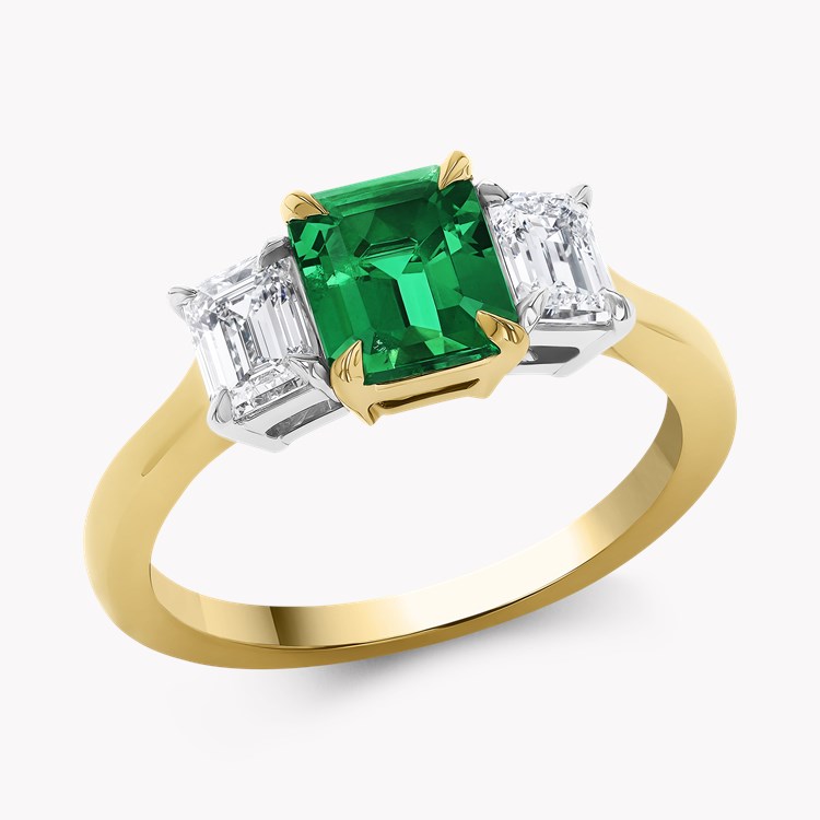 Octagon Cut 0.97ct Colombian Emerald and Diamond Three Stone Ring Octagon Cut, Claw Set_1