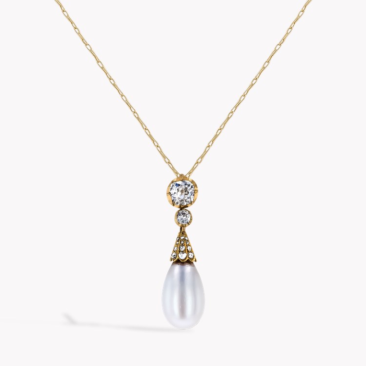 Victorian 0.52ct Natural Pearl and Diamond Drop Pendant Old Mine Cut, Claw Set_1