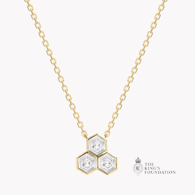 Honeycomb 0.30ct Diamond Trilogy Pendant Hexagonal Cut, Rubover Set_1