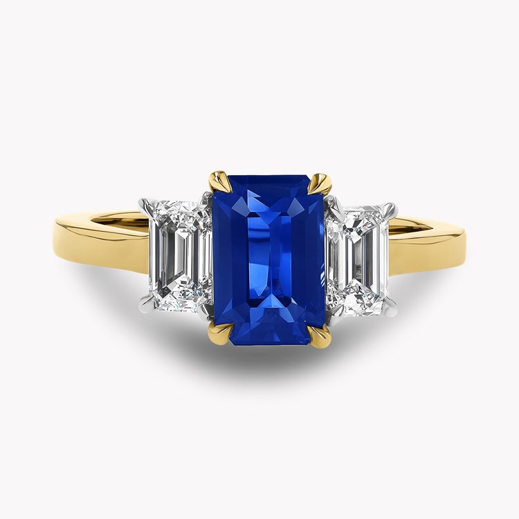 Octagonal Step Cut 1.64ct Sapphire and Diamond Three Stone Ring Octagonal Step & Emerald Cut, Claw Set_2