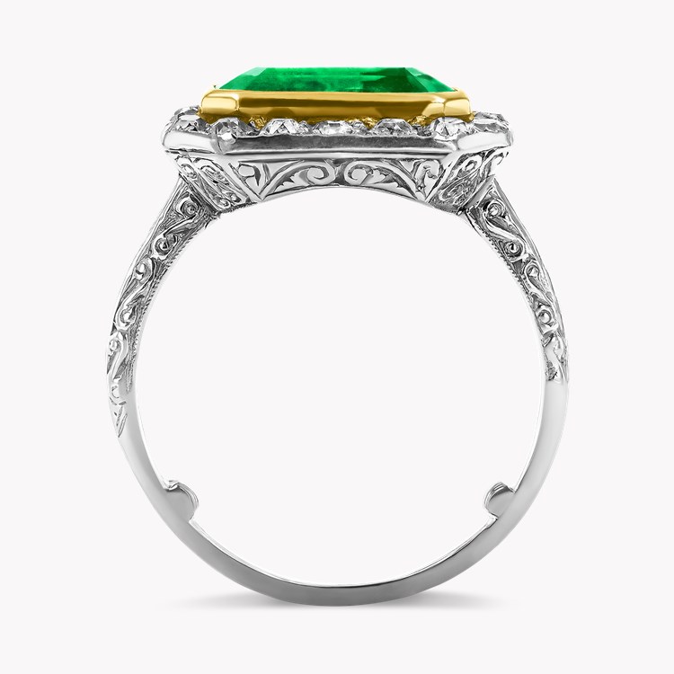 Edwardian 1.90ct Colombian Emerald and Diamond Cluster Ring Octagon Cut, Rubover Set_3