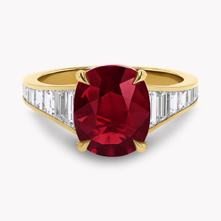 Cushion Cut 3.53ct  Mozambique Ruby and Diamond Ring Cushion & Tapered Baguette Cut, Claw Set_2