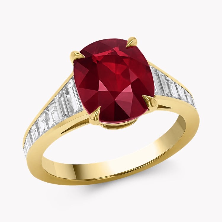 Cushion Cut 3.53ct  Mozambique Ruby and Diamond Ring Cushion & Tapered Baguette Cut, Claw Set_1