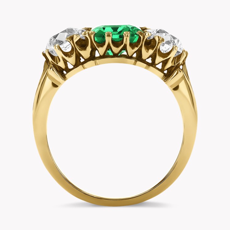 Victorian 2.00ct Emerald and Diamond Three Stone Ring Octagonal & Old European Cut, Claw Set_3