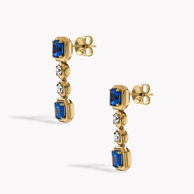 Masterpiece Skimming Stone 4.43ct Sapphire and Diamond Drop Earrings Octagon & Brilliant Cut, Claw Set_2