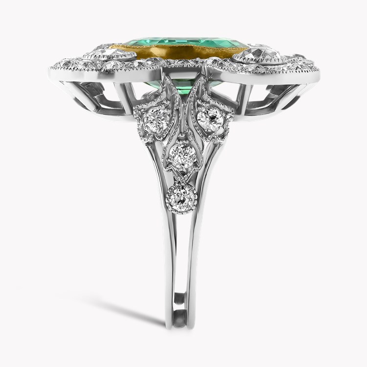 Edwardian 2.91ct Emerald and Diamond Dress Ring Oval Cut, Millegrain Set_4