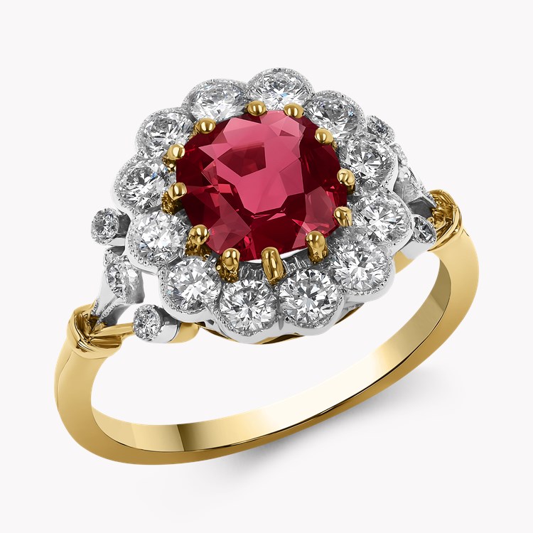 Edwardian Inspired Cushion Cut 1.17ct Ruby and Diamond Cluster Ring Cushion & Brilliant Cut, Claw Set_1