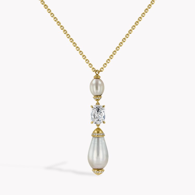 Natural Pearl and 1.08ct Diamond Drop Pendant Cushion Antique Cut, Claw Set_1