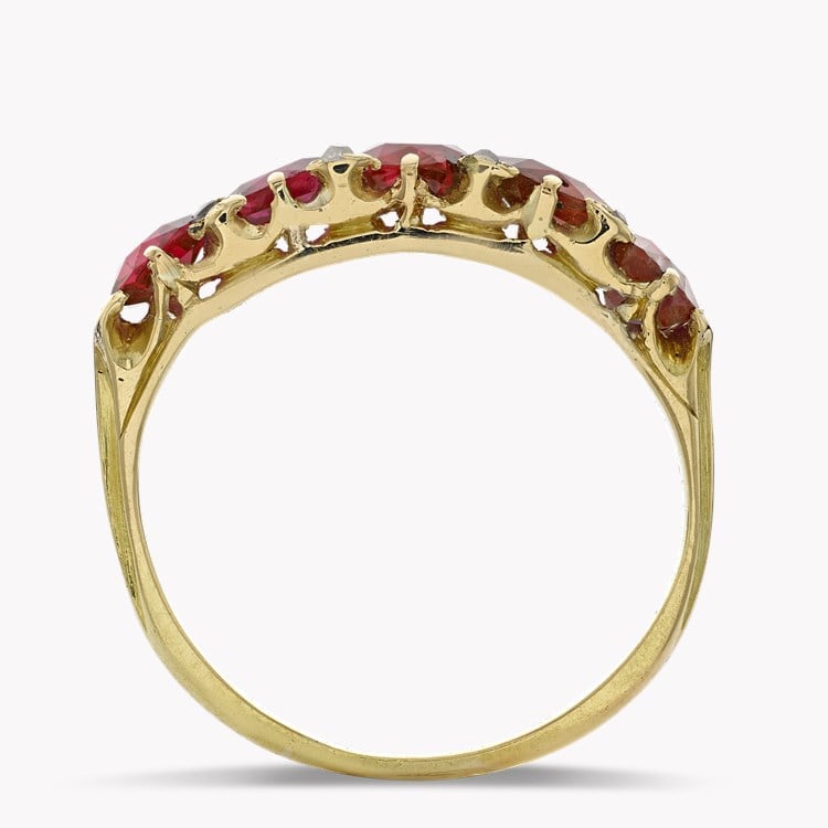 Victorian Five Stone Burmese Ruby Ring in 18ct Yellow Gold