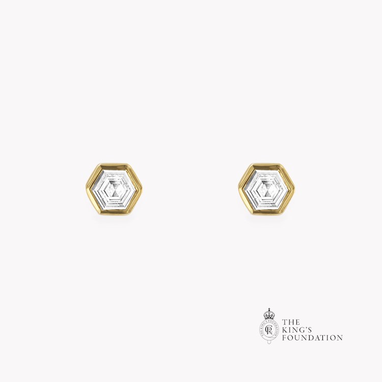 Honeycomb Diamond Solitaire Earrings Hexagonal Cut, Rubover Set_1