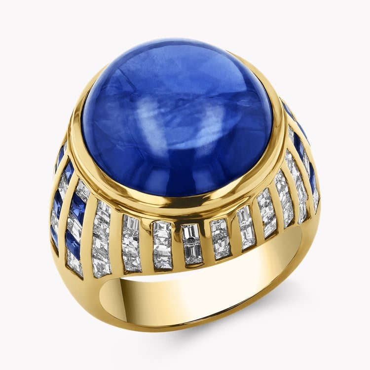 Sri Lankan Sapphire and Diamond Bombe Ring Cabochon Cut, Rubover Set_1