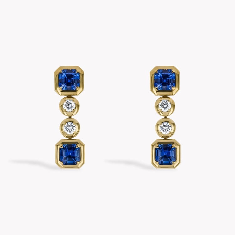 Masterpiece Skimming Stone 4.43ct Sapphire and Diamond Drop Earrings Octagon & Brilliant Cut, Claw Set_1