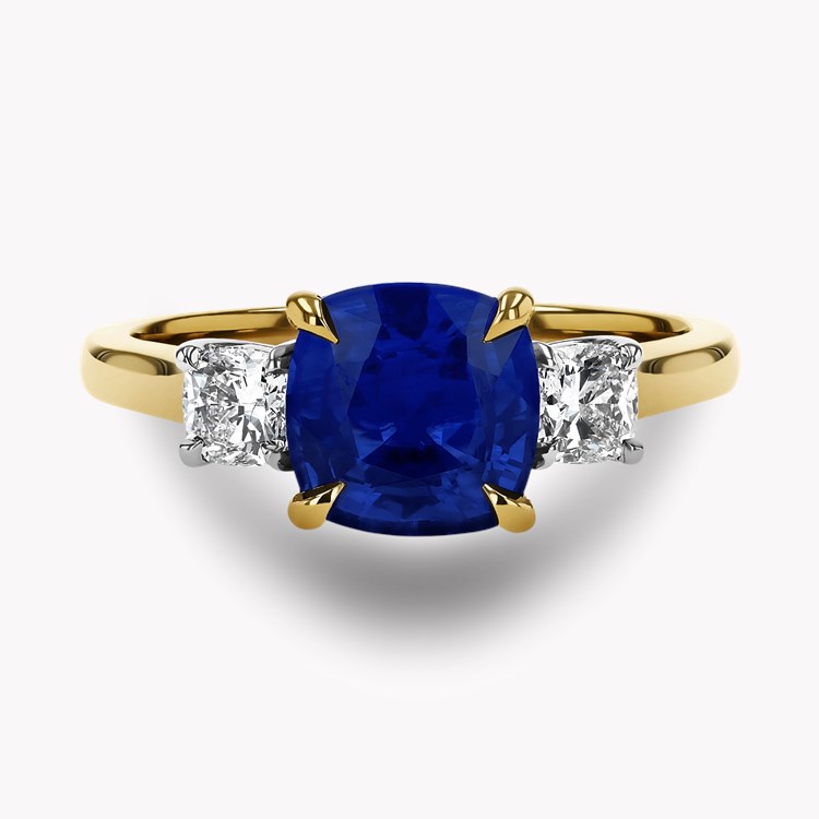 Classic 2.56ct Sapphire and Diamond Three Stone Ring Cushion Cut, Claw Set_2