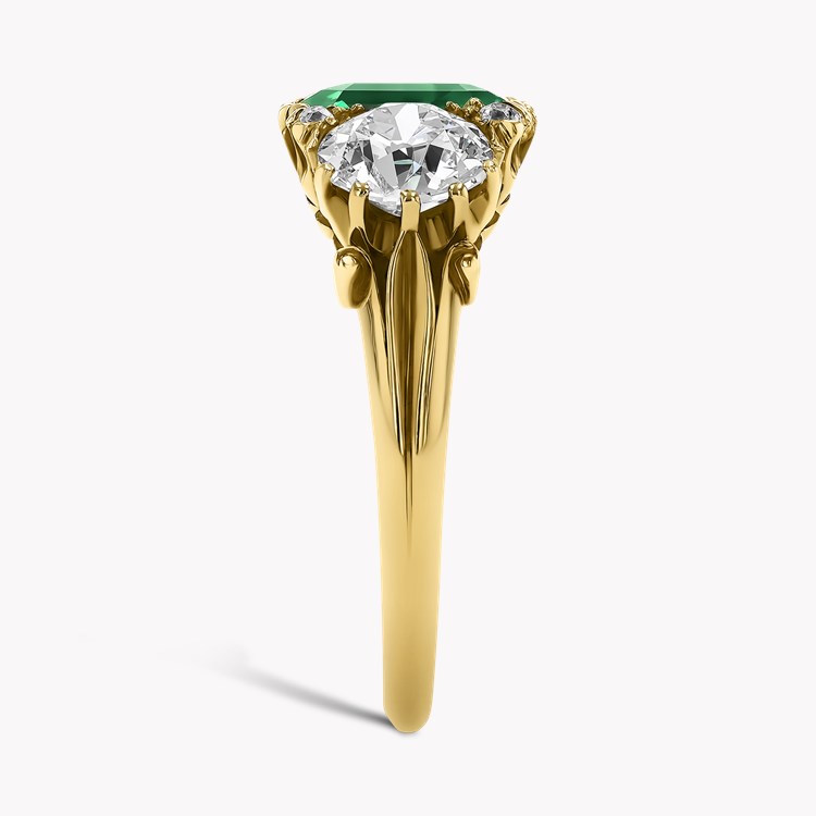 Victorian 2.00ct Emerald and Diamond Three Stone Ring Octagonal & Old European Cut, Claw Set_4