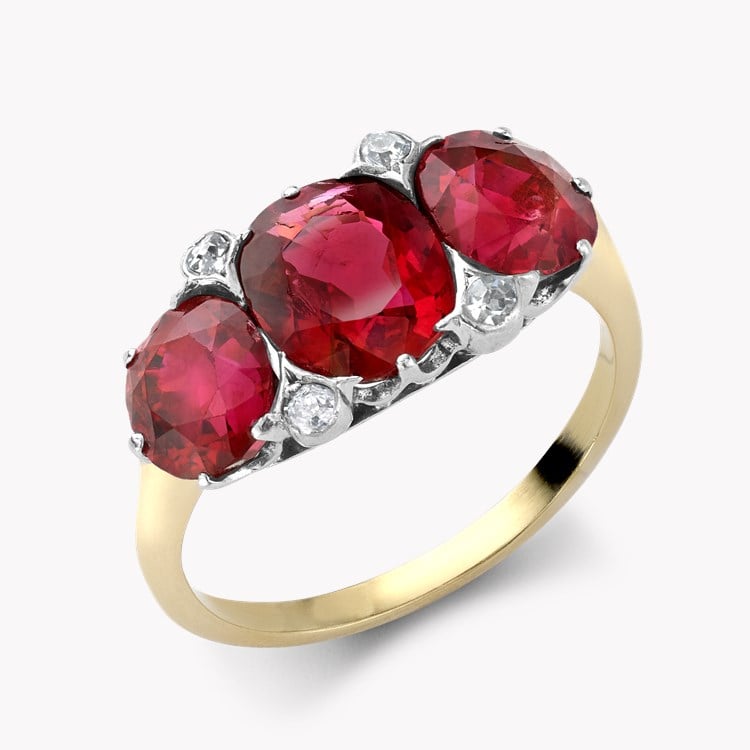 Victorian 5.22ct Burmese Ruby and Diamond Seven Stone Ring 18ct Yellow ...