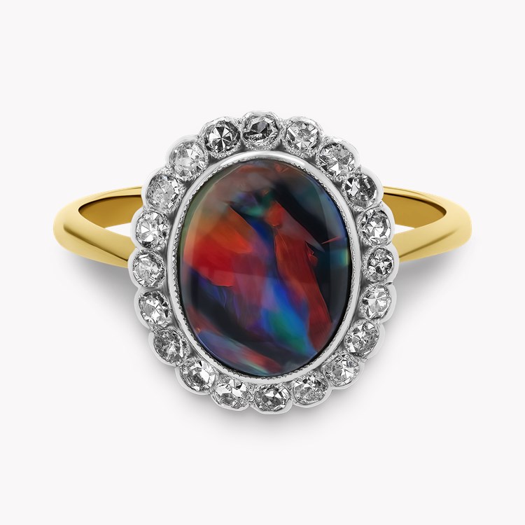 Edwardian Opal and Diamond Cluster Ring Oval Cut, Rubover Set_2