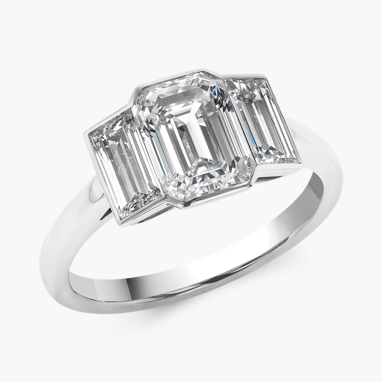 Kingdom 2.71ct Diamond Three Stone Ring Emerald Cut, Rubover Set_1