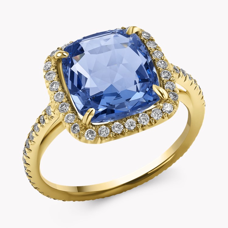 Sri Lankan 5.06ct Sapphire and Diamond Cluster Ring Cushion Antique Cut, Claw Set_1