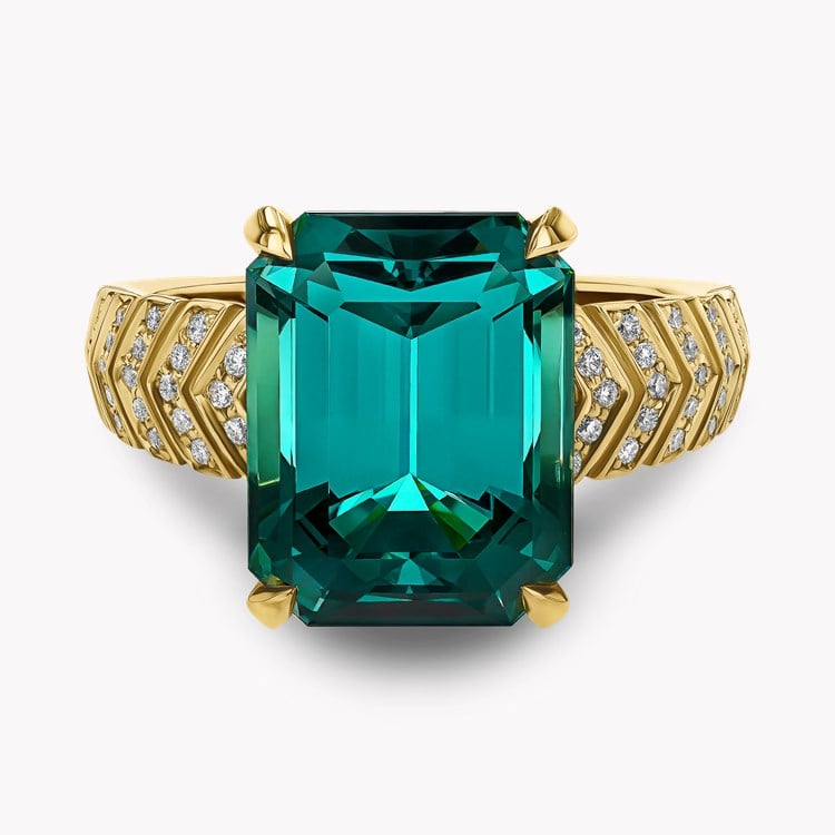 Masterpiece 7.32ct Namibian Indicolite Tourmaline and Diamond Solitaire Ring Emerald Cut, Claw Set_2