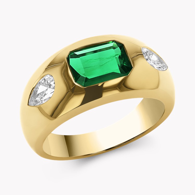 Stellar 1.31ct Emerald and Diamond Bombé Ring Octagon Cut, Rubover Set_1